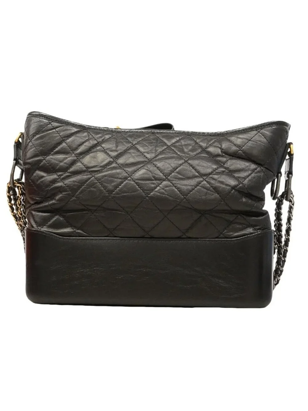 Chanel Shoulder Bag Gabrielle Leather Black Gold Silver